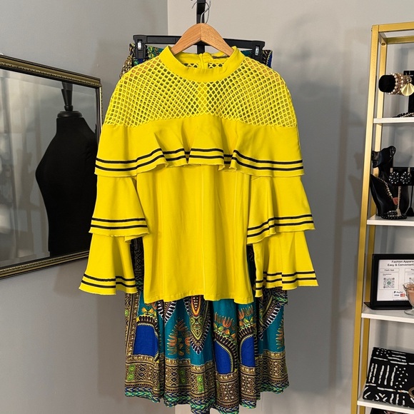 Fit Inc. Tops - Yellow Ruffle Sleeves Top